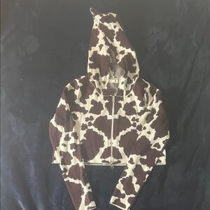 Brown and Cream Crop Patterned Hoodie